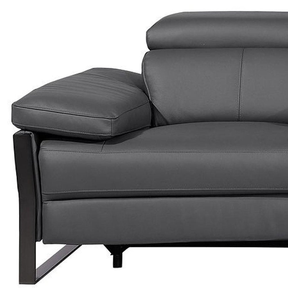 130" Dark Gray Italian Leather Reclining USB and Wireless Charger Sofa And Storage