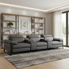 130" Dark Gray Italian Leather Reclining USB and Wireless Charger Sofa And Storage