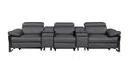 130" Dark Gray Italian Leather Reclining USB and Wireless Charger Sofa And Storage