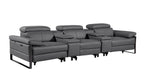 130" Dark Gray Italian Leather Reclining USB and Wireless Charger Sofa And Storage