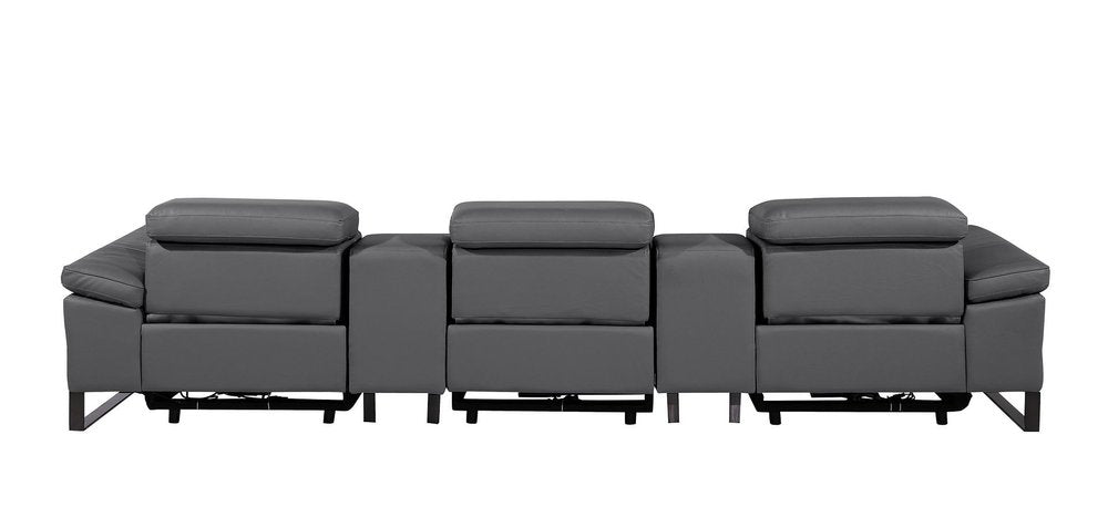 130" Dark Gray Italian Leather Reclining USB and Wireless Charger Sofa And Storage