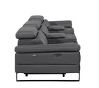 130" Dark Gray Italian Leather Reclining USB and Wireless Charger Sofa And Storage