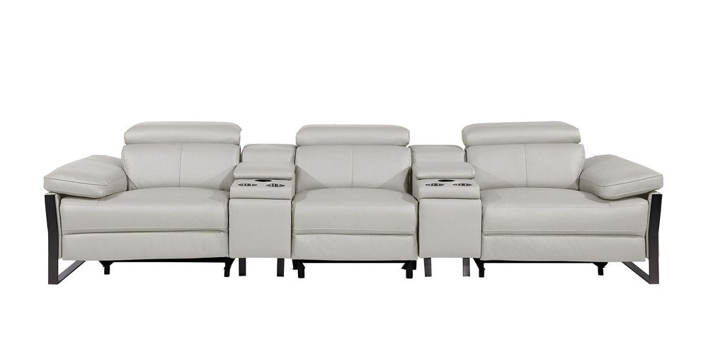 130" Dark Gray Italian Leather Reclining USB and Wireless Charger Sofa And Storage