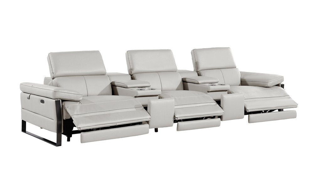 130" Dark Gray Italian Leather Reclining USB and Wireless Charger Sofa And Storage