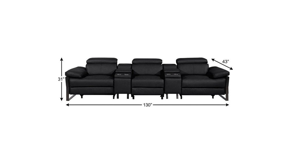 130" Dark Gray Italian Leather Reclining USB and Wireless Charger Sofa And Storage