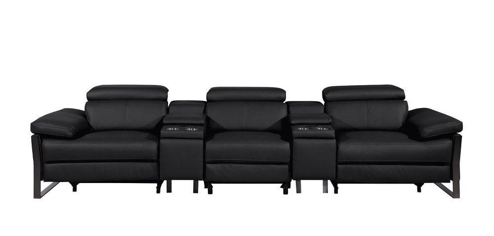 130" Dark Gray Italian Leather Reclining USB and Wireless Charger Sofa And Storage