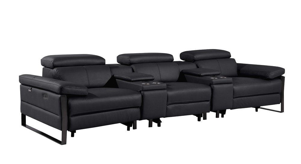 130" Dark Gray Italian Leather Reclining USB and Wireless Charger Sofa And Storage