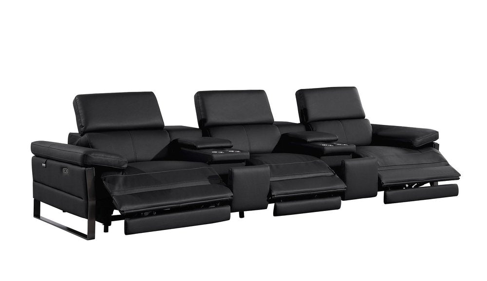 130" Dark Gray Italian Leather Reclining USB and Wireless Charger Sofa And Storage