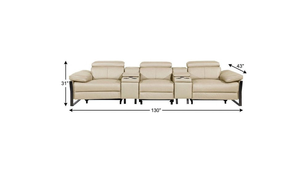 130" Dark Gray Italian Leather Reclining USB and Wireless Charger Sofa And Storage