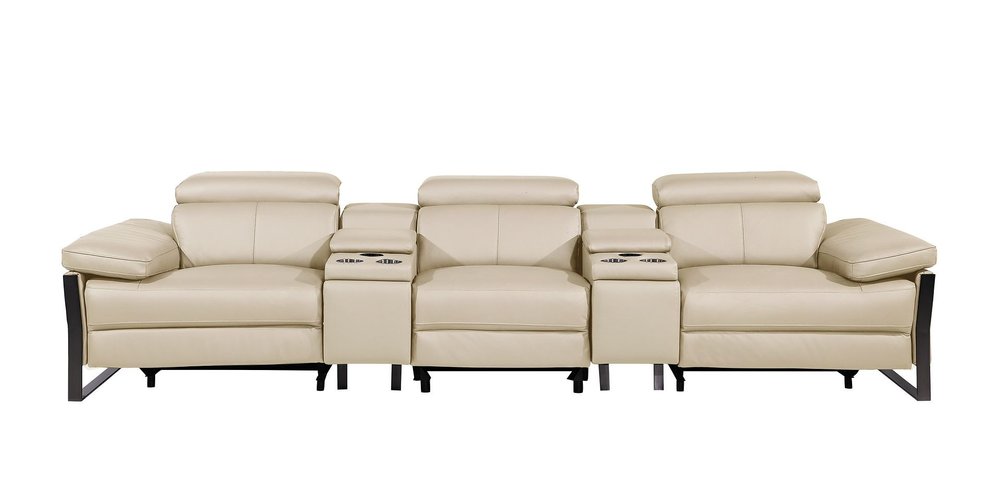 130" Dark Gray Italian Leather Reclining USB and Wireless Charger Sofa And Storage