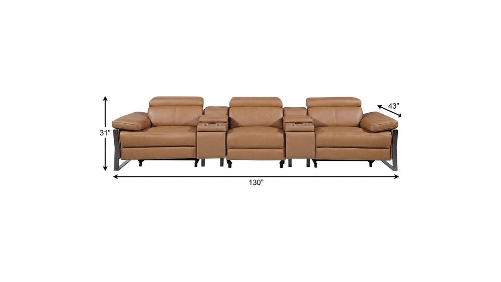 130" Dark Gray Italian Leather Reclining USB and Wireless Charger Sofa And Storage