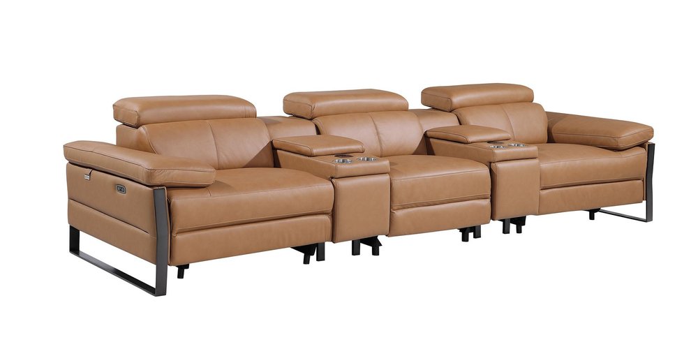 130" Dark Gray Italian Leather Reclining USB and Wireless Charger Sofa And Storage