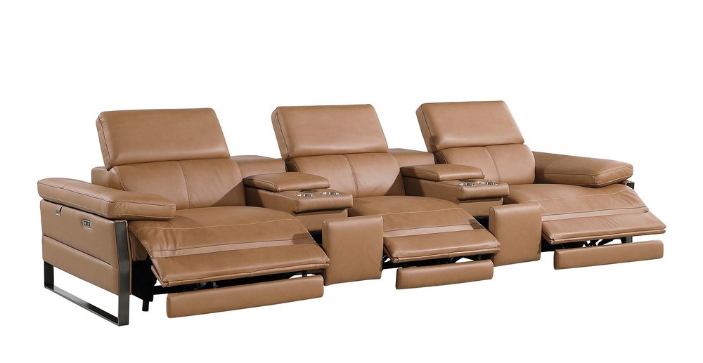 130" Dark Gray Italian Leather Reclining USB and Wireless Charger Sofa And Storage