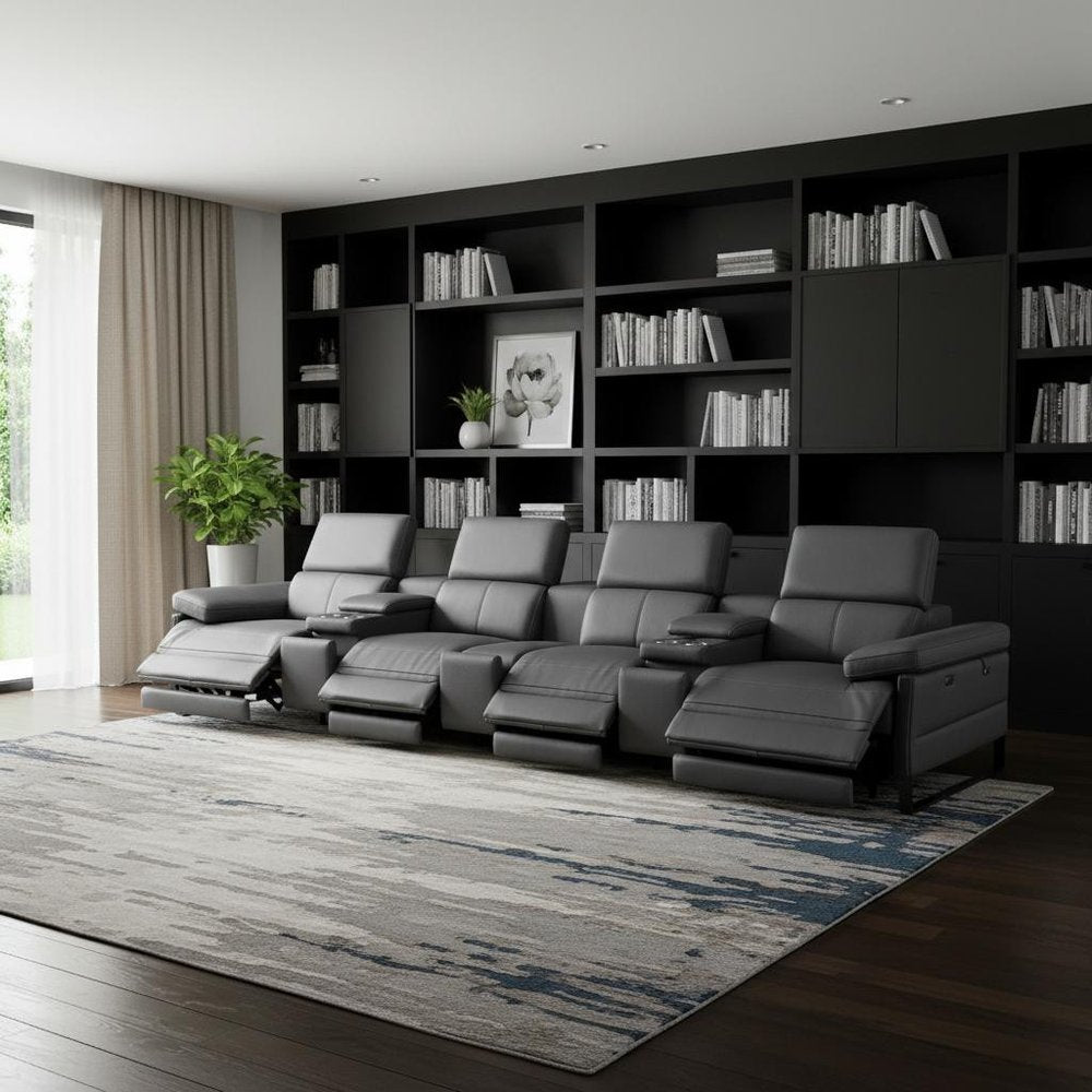 170" Dark Gray Italian Leather Reclining USB and Wireless Charger Sofa And Storage