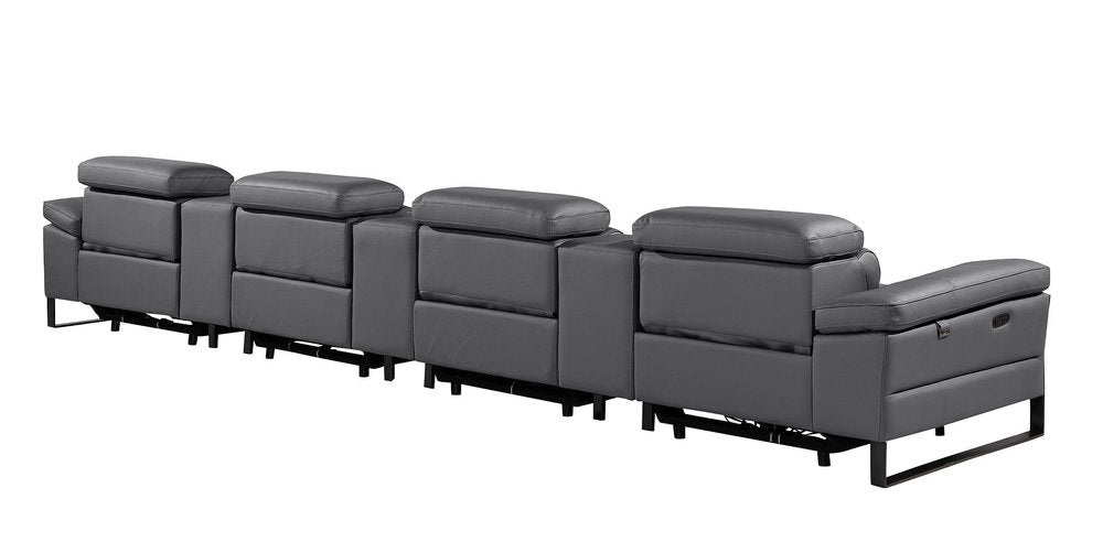 170" Dark Gray Italian Leather Reclining USB and Wireless Charger Sofa And Storage