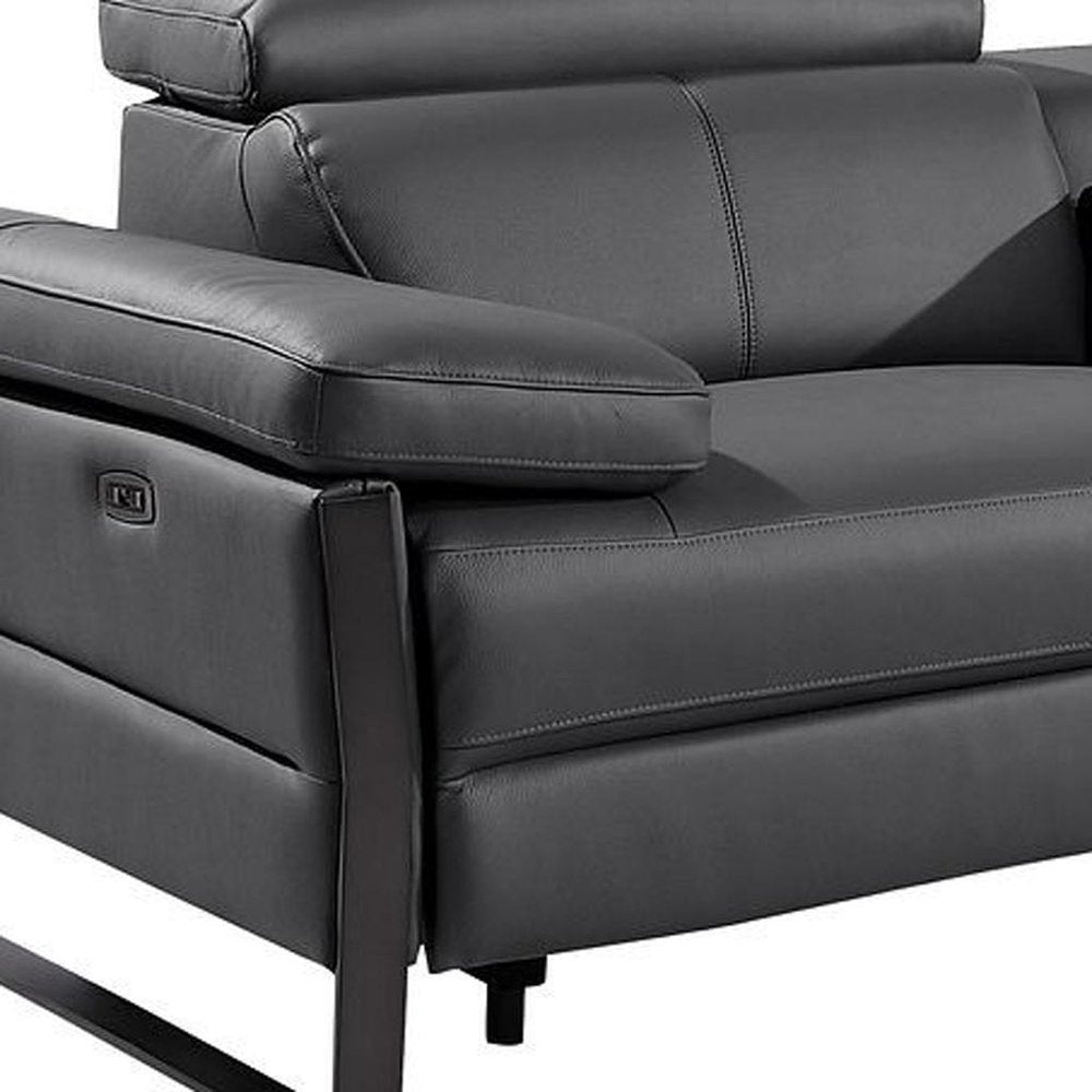 170" Dark Gray Italian Leather Reclining USB and Wireless Charger Sofa And Storage