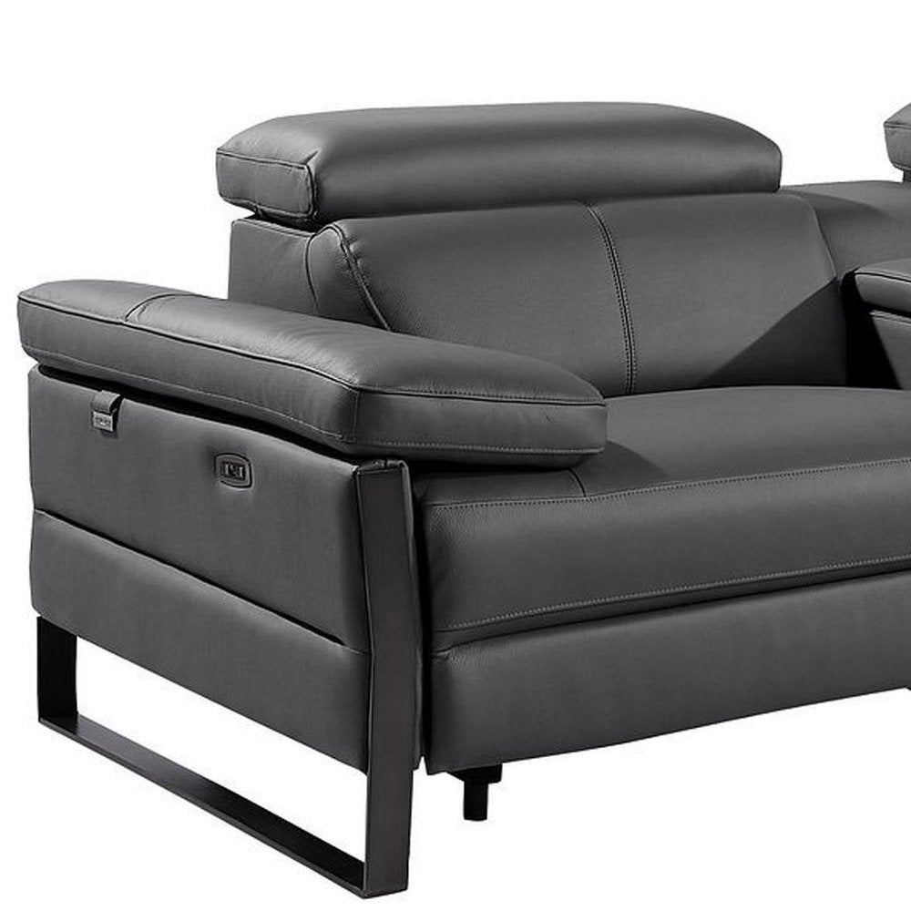 170" Dark Gray Italian Leather Reclining USB and Wireless Charger Sofa And Storage