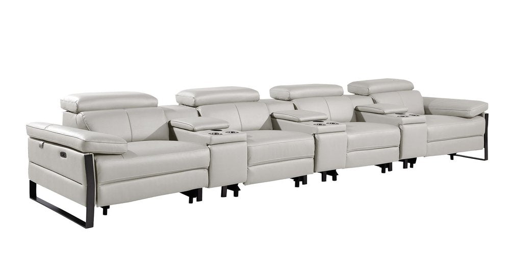 170" Dark Gray Italian Leather Reclining USB and Wireless Charger Sofa And Storage