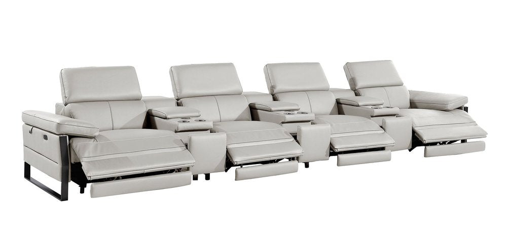 170" Dark Gray Italian Leather Reclining USB and Wireless Charger Sofa And Storage