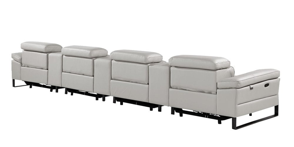 170" Dark Gray Italian Leather Reclining USB and Wireless Charger Sofa And Storage