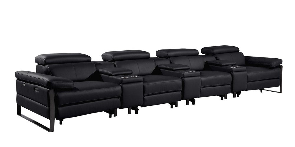 170" Dark Gray Italian Leather Reclining USB and Wireless Charger Sofa And Storage