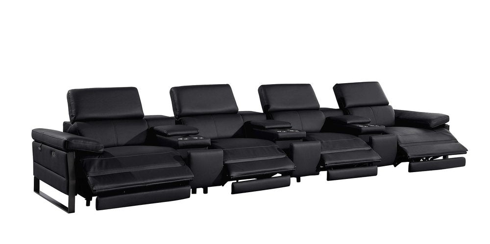 170" Dark Gray Italian Leather Reclining USB and Wireless Charger Sofa And Storage