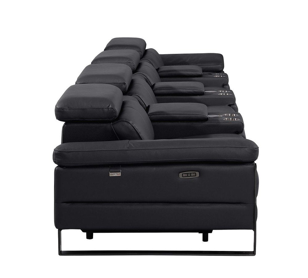 170" Dark Gray Italian Leather Reclining USB and Wireless Charger Sofa And Storage