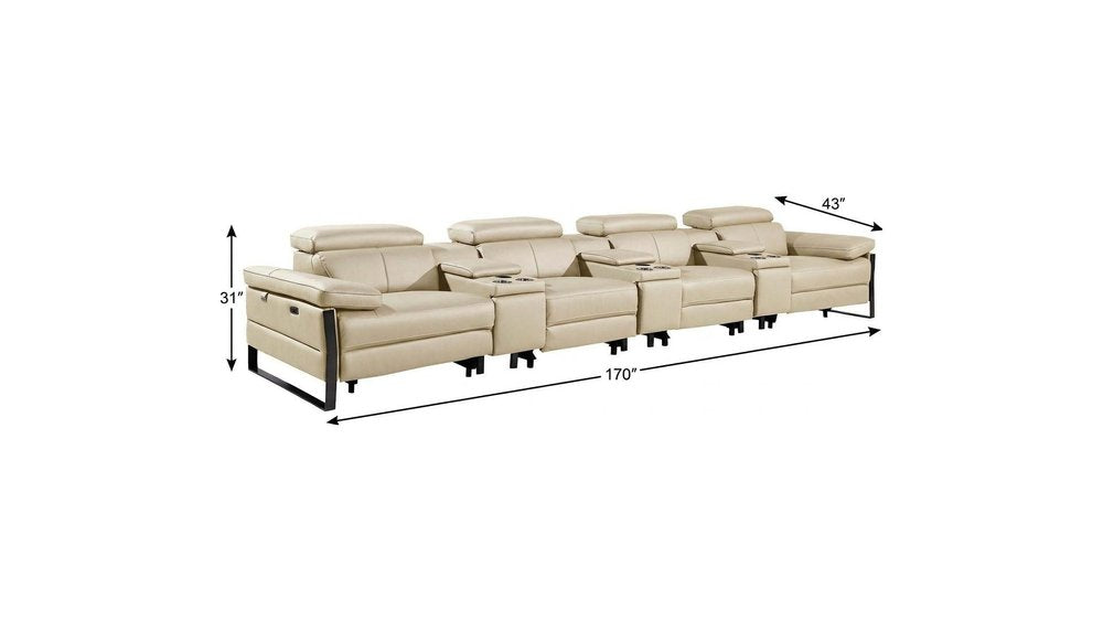 170" Dark Gray Italian Leather Reclining USB and Wireless Charger Sofa And Storage