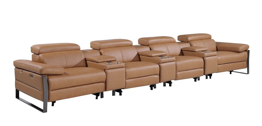 170" Dark Gray Italian Leather Reclining USB and Wireless Charger Sofa And Storage