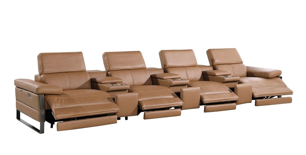 170" Dark Gray Italian Leather Reclining USB and Wireless Charger Sofa And Storage