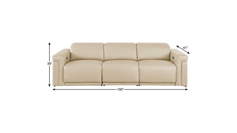 100" Beige Italian Leather Reclining USB Sofa