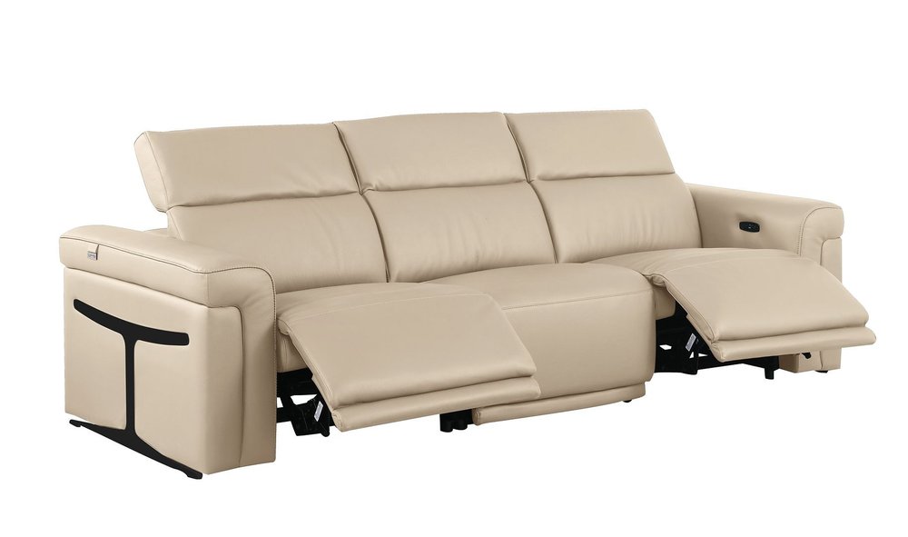 100" Beige Italian Leather Reclining USB Sofa