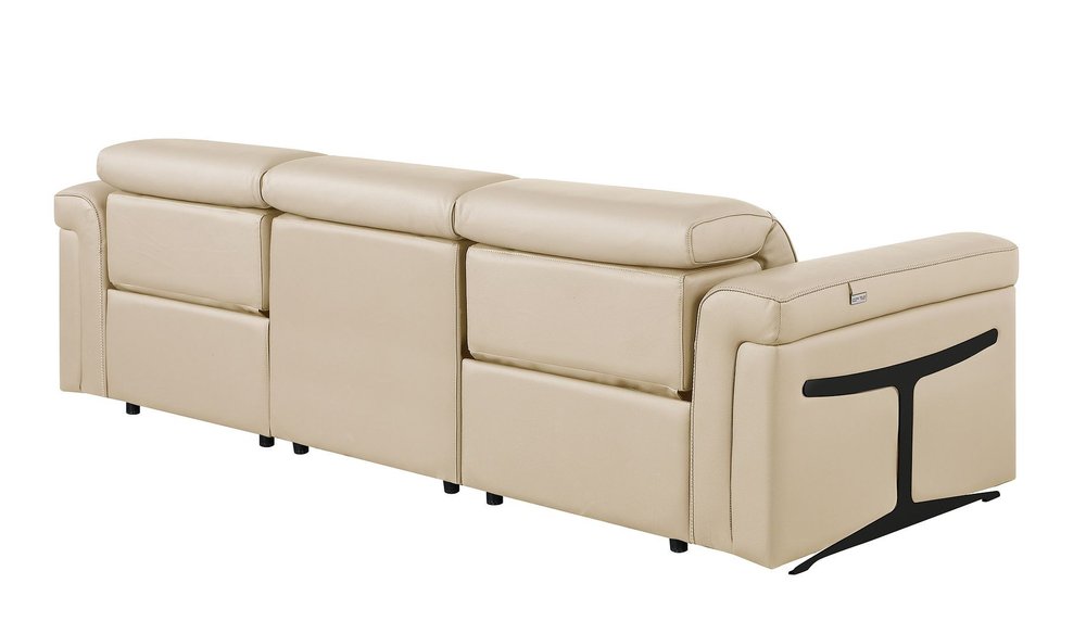 100" Beige Italian Leather Reclining USB Sofa