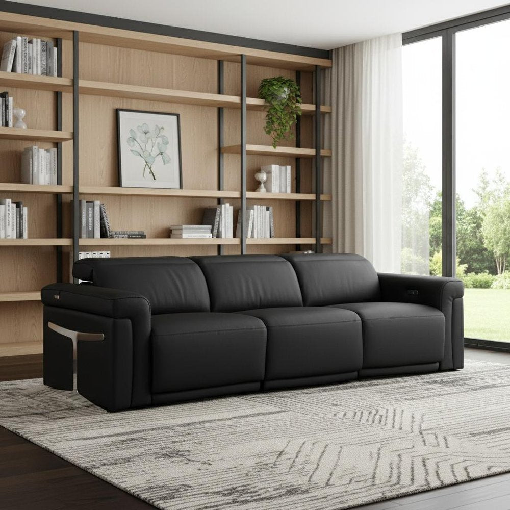 100" Beige Italian Leather Reclining USB Sofa