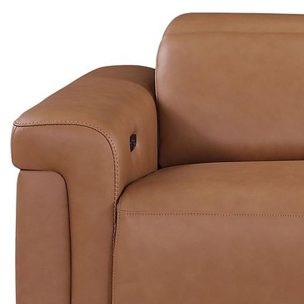 100" Beige Italian Leather Reclining USB Sofa