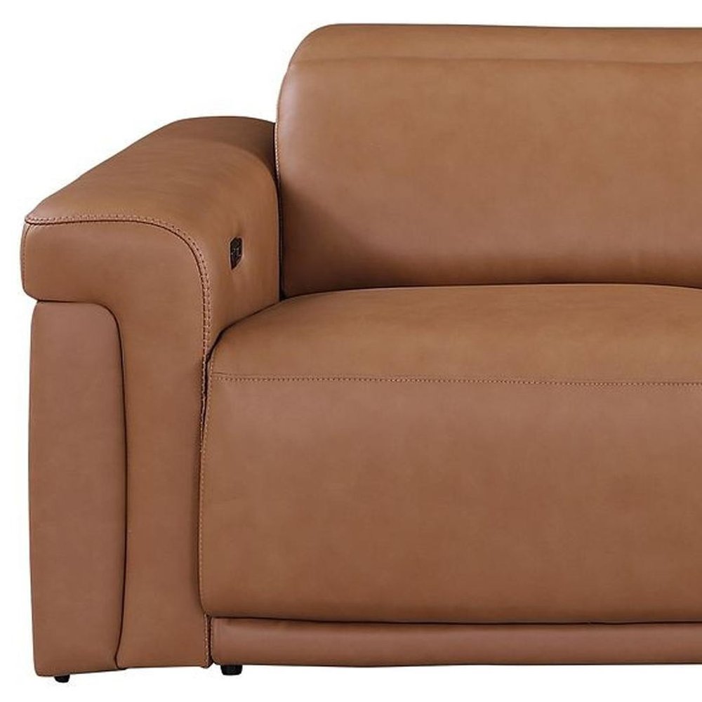 100" Beige Italian Leather Reclining USB Sofa