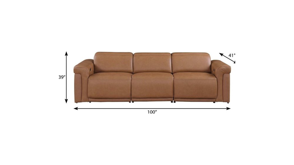100" Beige Italian Leather Reclining USB Sofa