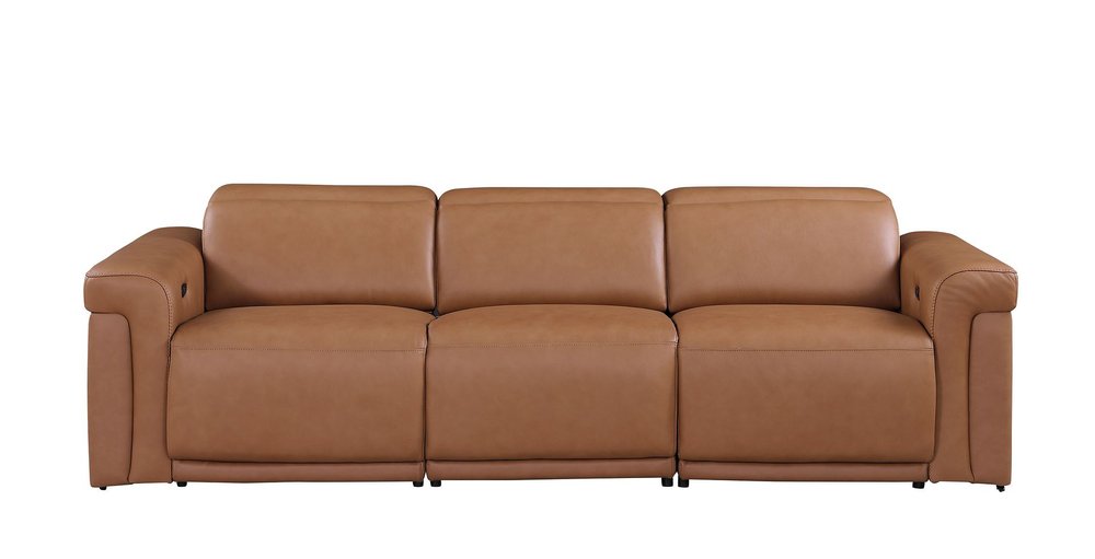100" Beige Italian Leather Reclining USB Sofa