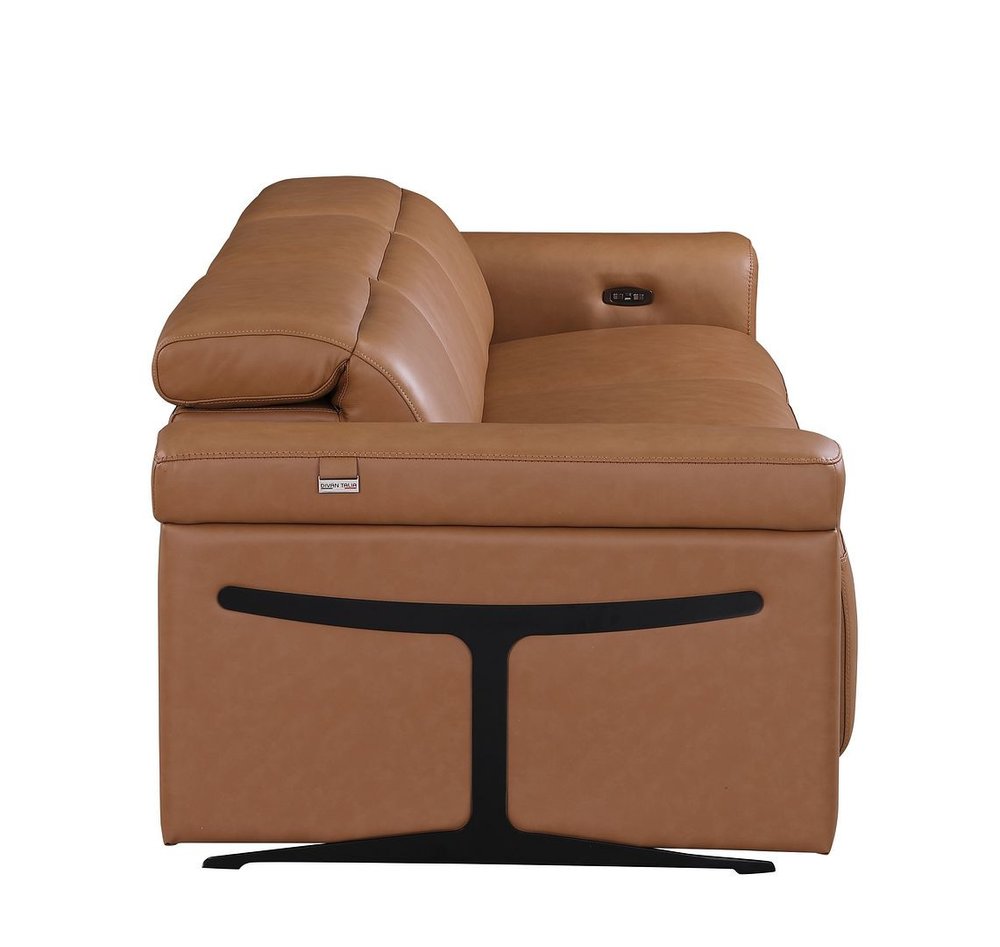 100" Beige Italian Leather Reclining USB Sofa