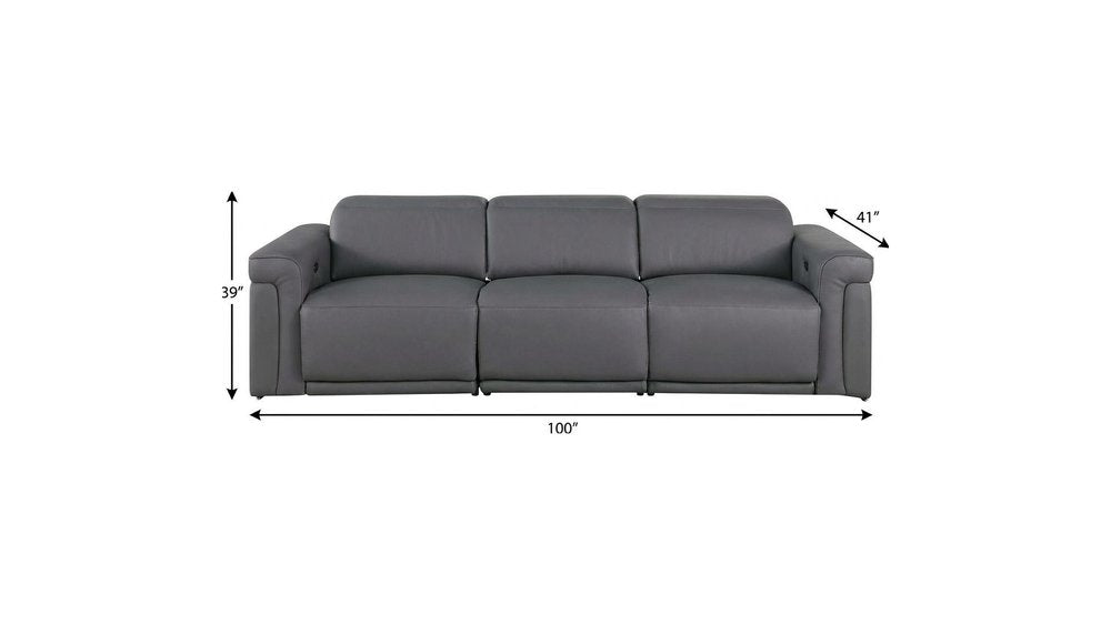 100" Beige Italian Leather Reclining USB Sofa