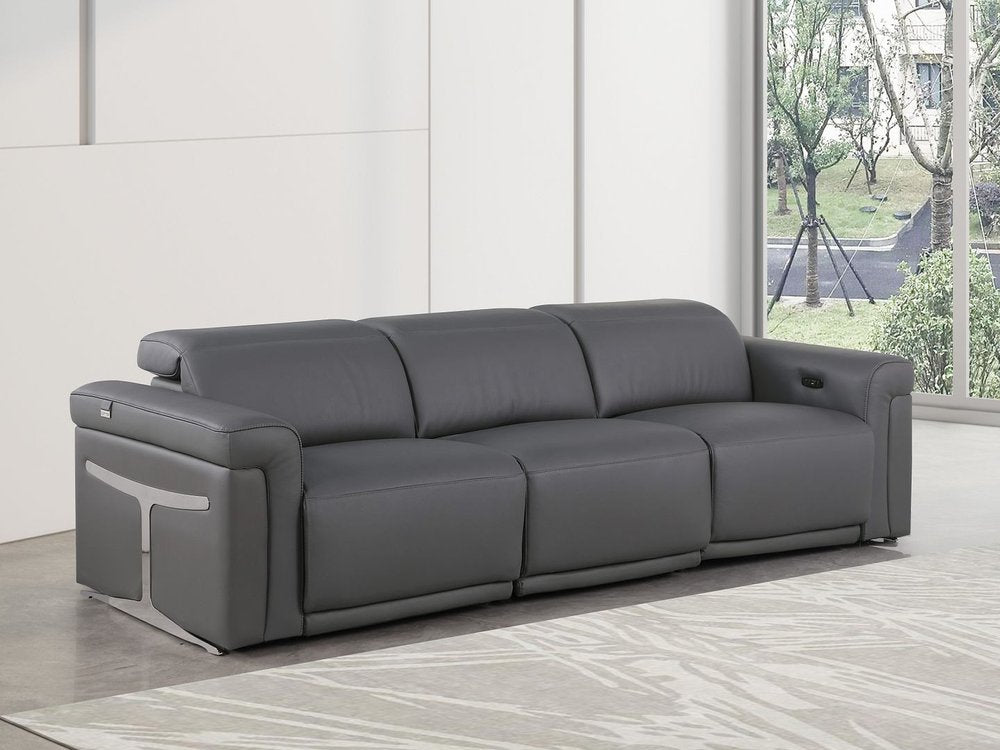 100" Beige Italian Leather Reclining USB Sofa