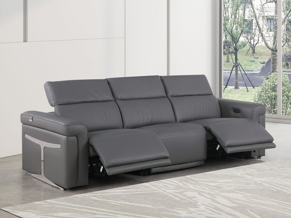 100" Beige Italian Leather Reclining USB Sofa