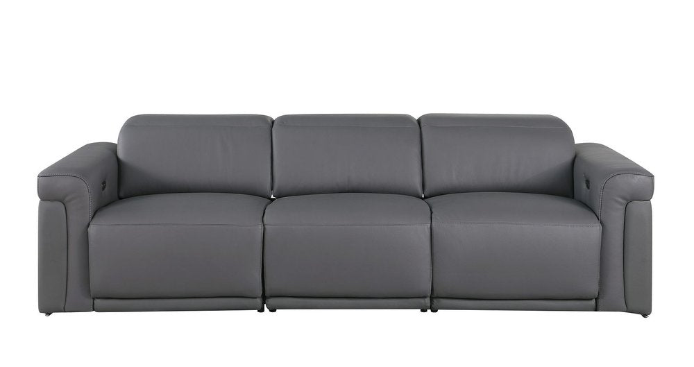100" Beige Italian Leather Reclining USB Sofa