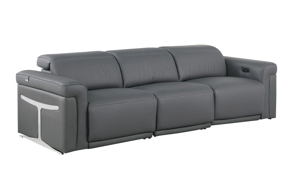 100" Beige Italian Leather Reclining USB Sofa