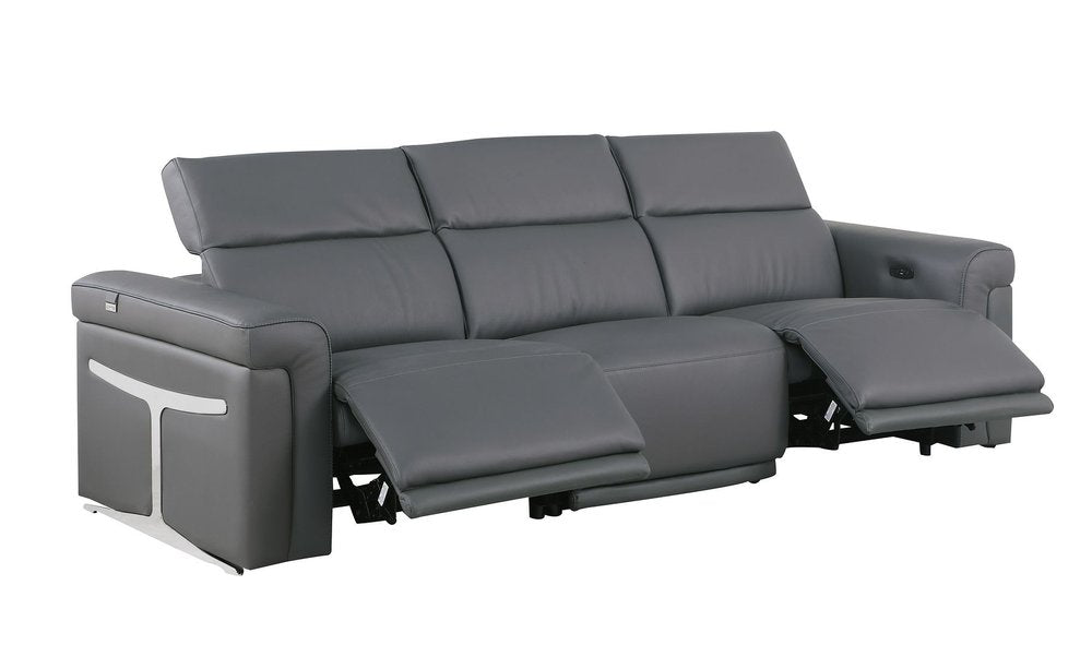 100" Beige Italian Leather Reclining USB Sofa