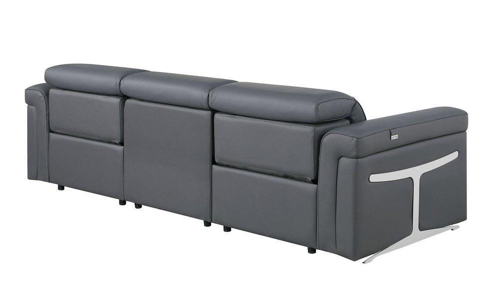 100" Beige Italian Leather Reclining USB Sofa