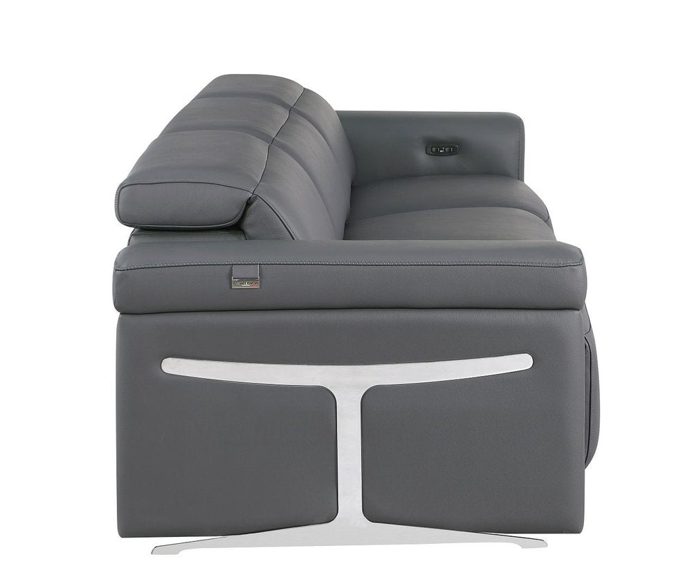 100" Beige Italian Leather Reclining USB Sofa