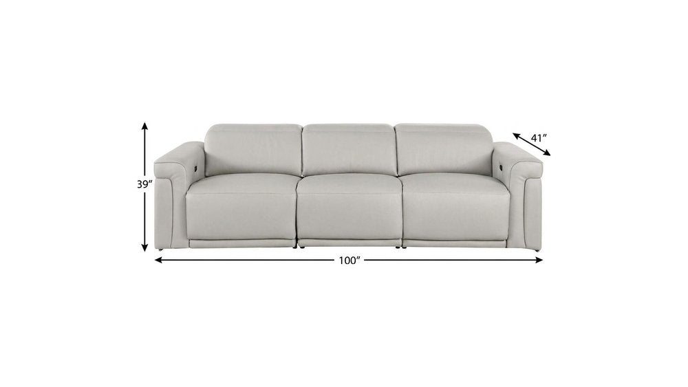 100" Beige Italian Leather Reclining USB Sofa