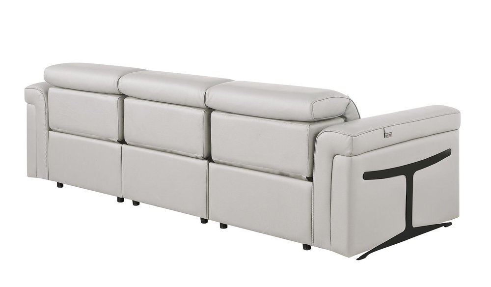 100" Beige Italian Leather Reclining USB Sofa