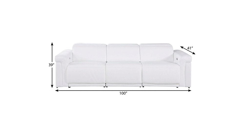 100" Beige Italian Leather Reclining USB Sofa